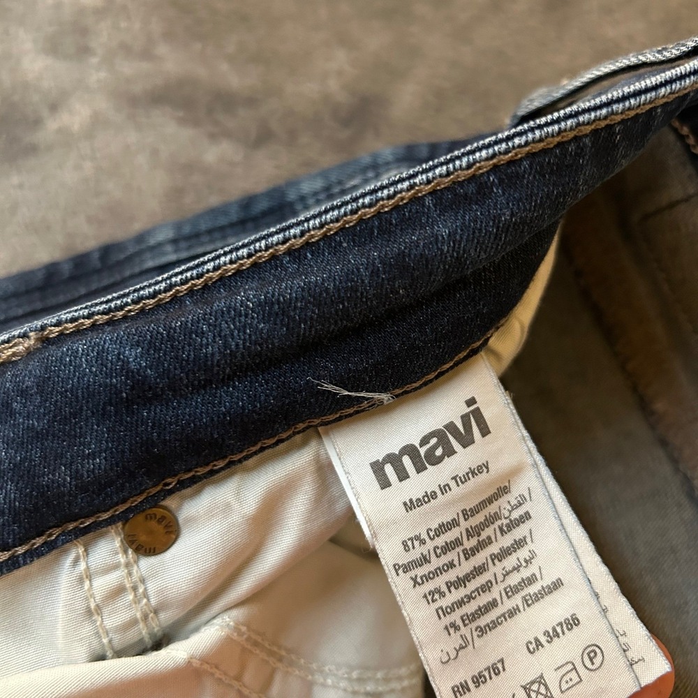 Mavi Jake Slim Leg Jeans Mens 38x28 Dark Wash Blue Distressed Stretch Denim - Picture 4 of 12